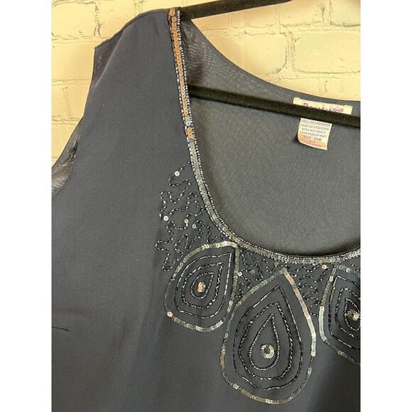 ROAMAN'S navy blue sequins beaded sleeveless top blouse tunic size 34W - Picture 2 of 7